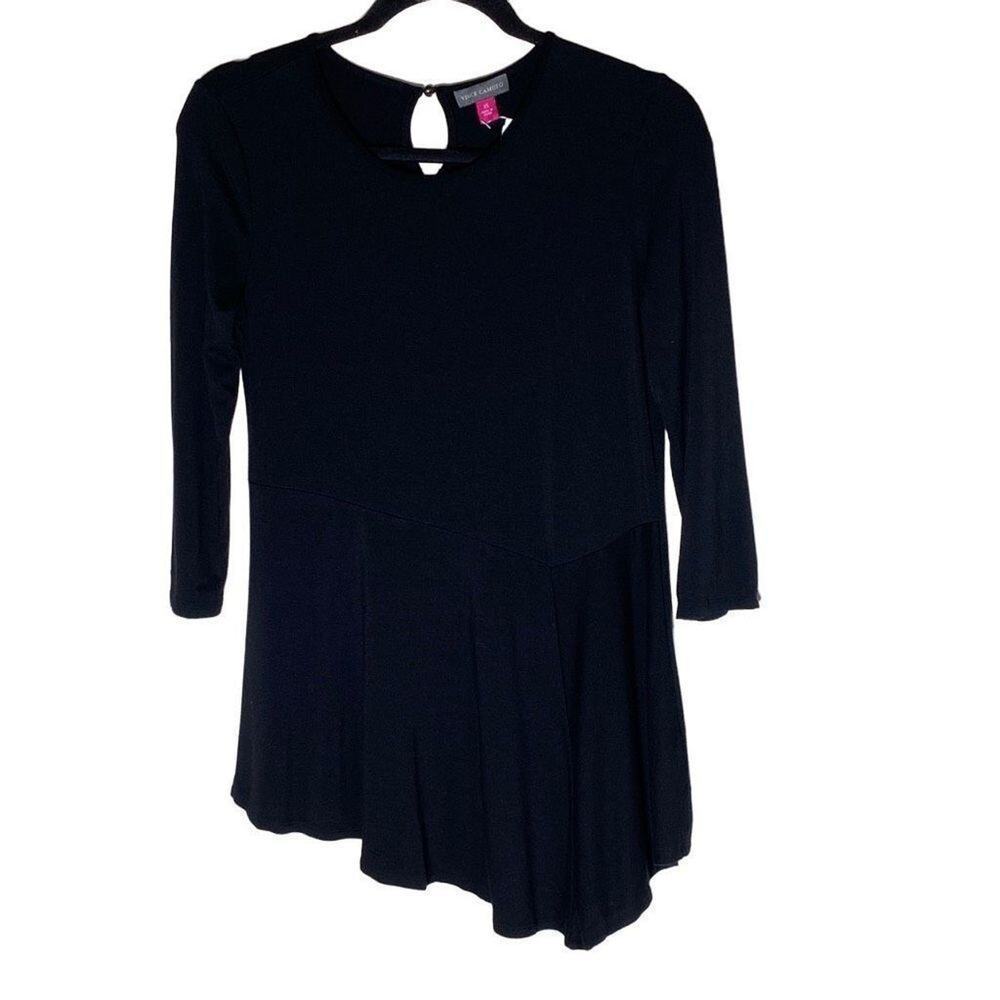 Vince Camuto Women's Black Scoop Neck Long-Sleeve Asymmetrical Hem Top Size XS